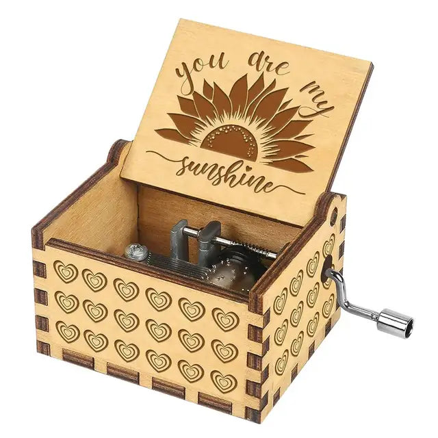 Rotary Handle Wooden Music Box – "You Are My Sunshine"