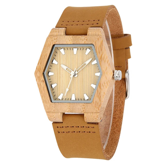 Natural Wood Women’s Quartz Genuine Leather Band Wristwatch