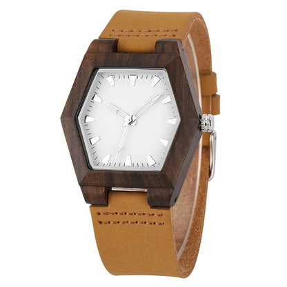 Natural Wood Women’s Quartz Genuine Leather Band Wristwatch