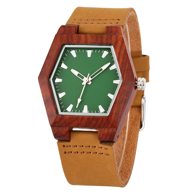 Natural Wood Women’s Quartz Genuine Leather Band Wristwatch