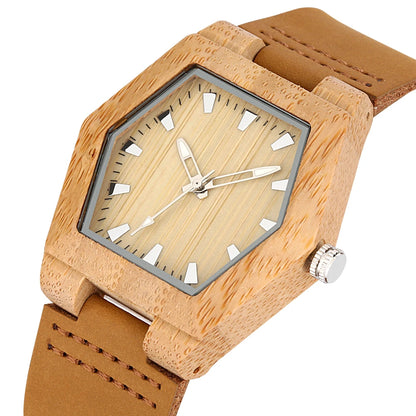 Natural Wood Women’s Quartz Genuine Leather Band Wristwatch