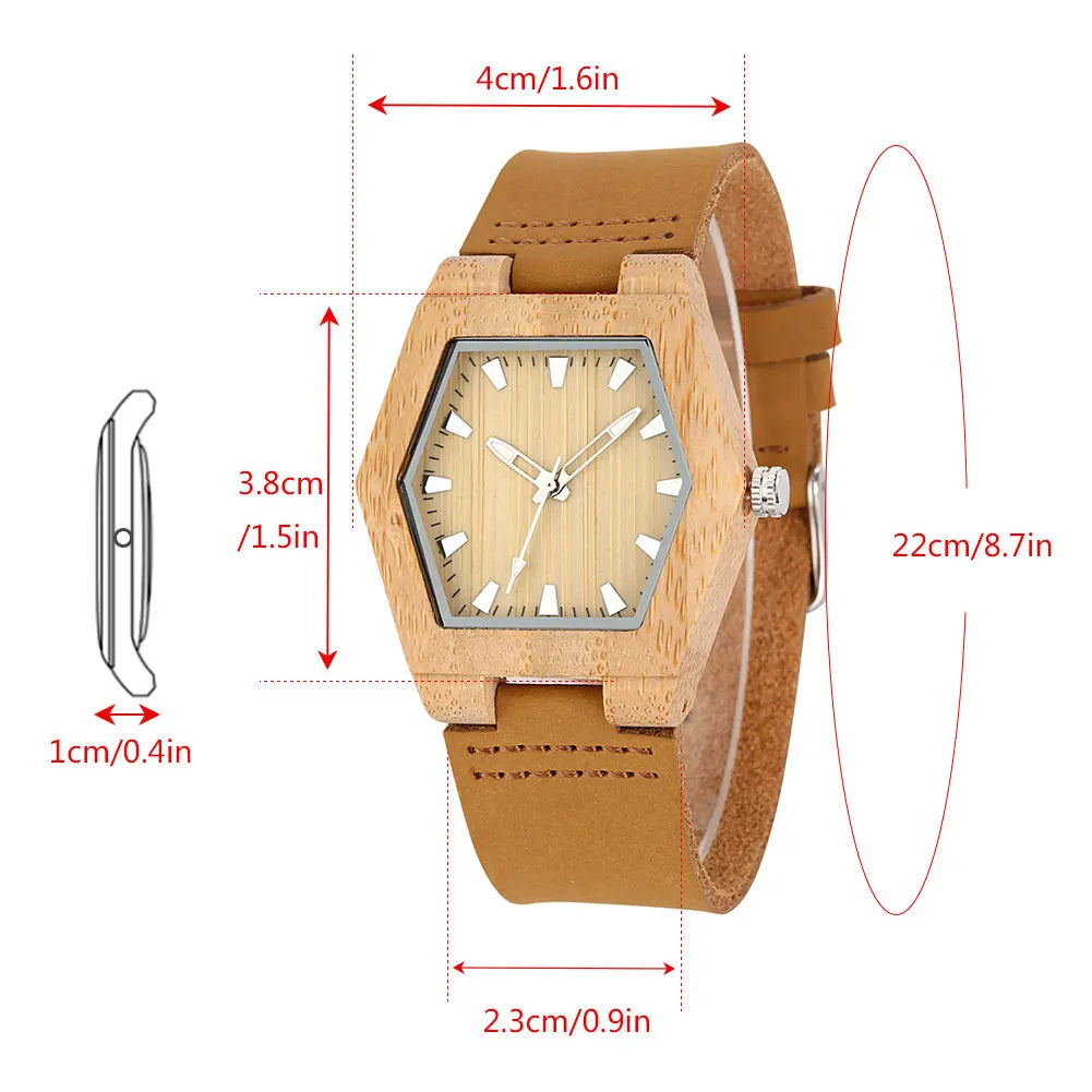 Natural Wood Women’s Quartz Genuine Leather Band Wristwatch