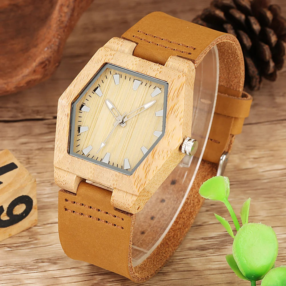 Natural Wood Women’s Quartz Genuine Leather Band Wristwatch