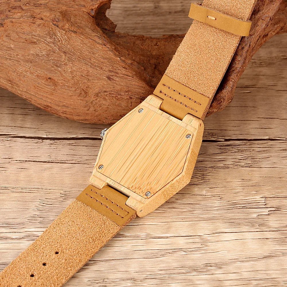 Natural Wood Women’s Quartz Genuine Leather Band Wristwatch