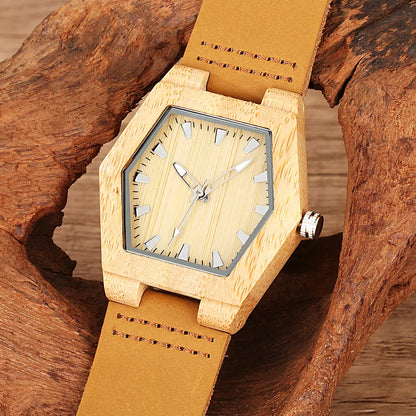 Natural Wood Women’s Quartz Genuine Leather Band Wristwatch