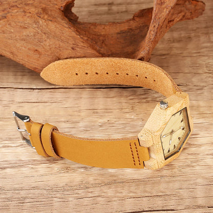 Natural Wood Women’s Quartz Genuine Leather Band Wristwatch