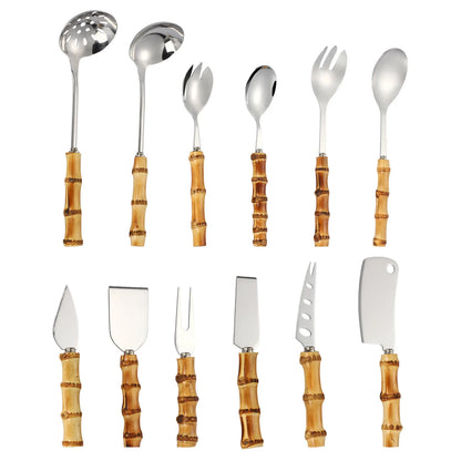 Natural Bamboo Handle Stainless Steel Kitchen Utensils Set