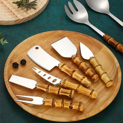 Natural Bamboo Handle Stainless Steel Kitchen Utensils Set