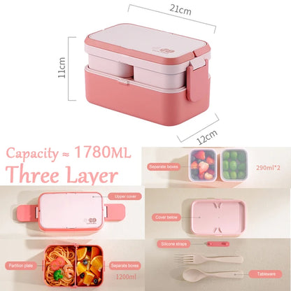 Portable Lunch Box Bamboo Fiber 3-in-1 Double Layer Bento Box