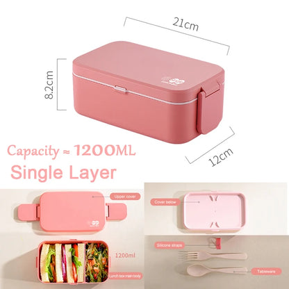 Portable Lunch Box Bamboo Fiber 3-in-1 Double Layer Bento Box