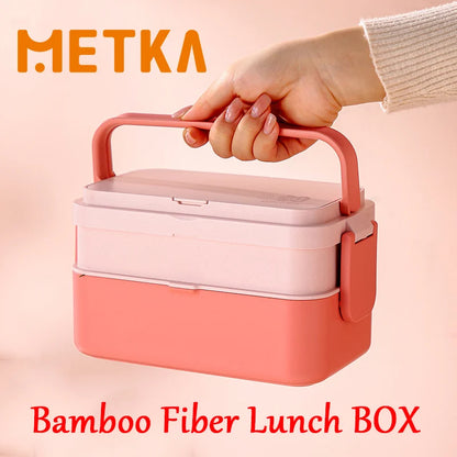 Portable Lunch Box Bamboo Fiber 3-in-1 Double Layer Bento Box