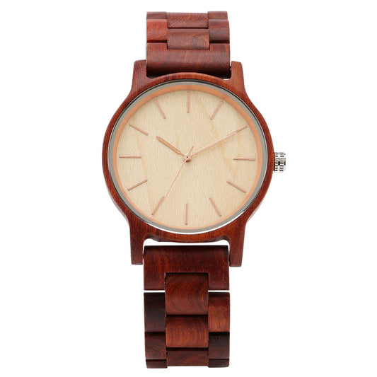 Red Wood/Maple Wood/Ebony Full Wood Quartz Men's Wristwatch with Rose Gold Pointers