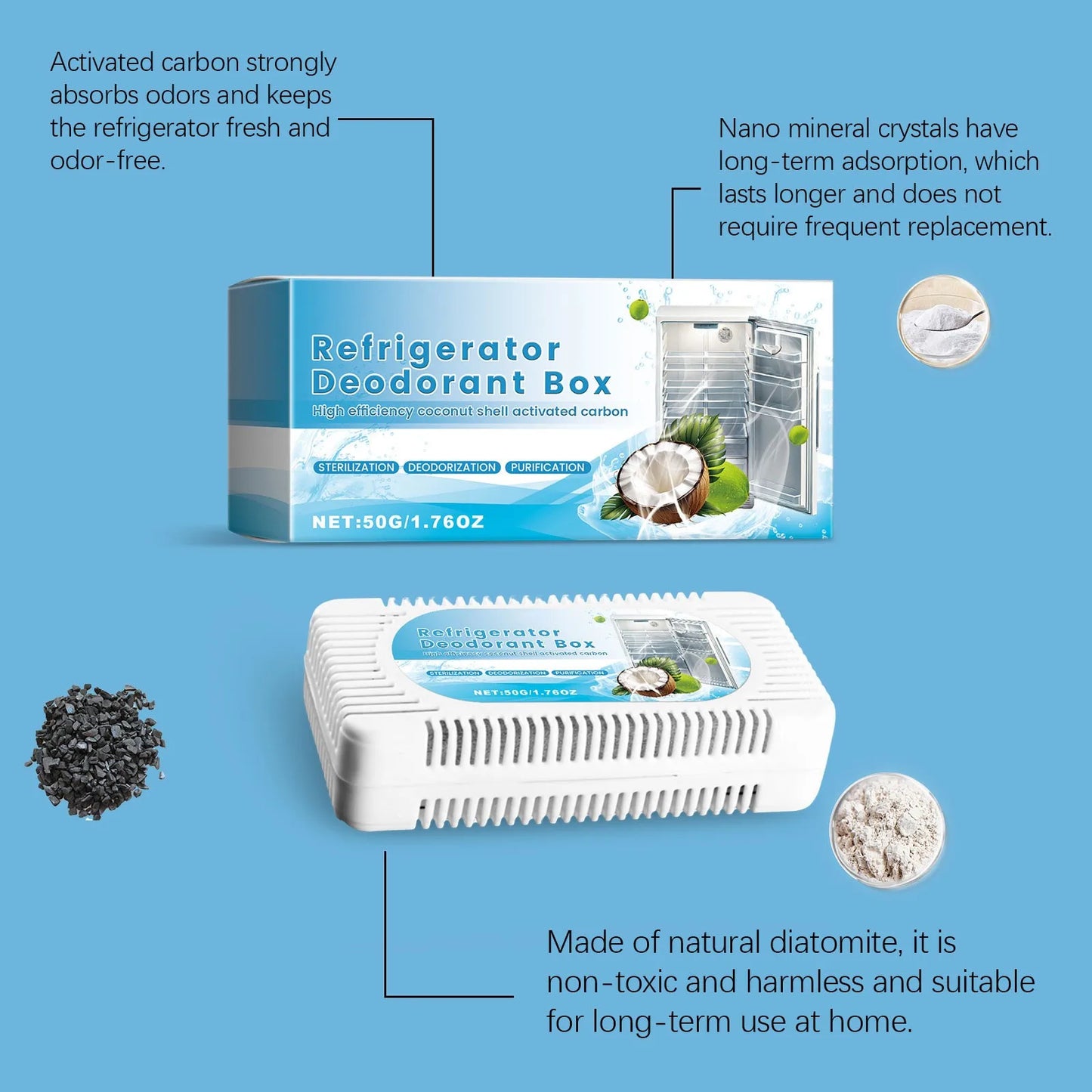 Refrigerator Air Purifier Bamboo Charcoal Activated Carbon Box Odour Absorber Closet Deodorant