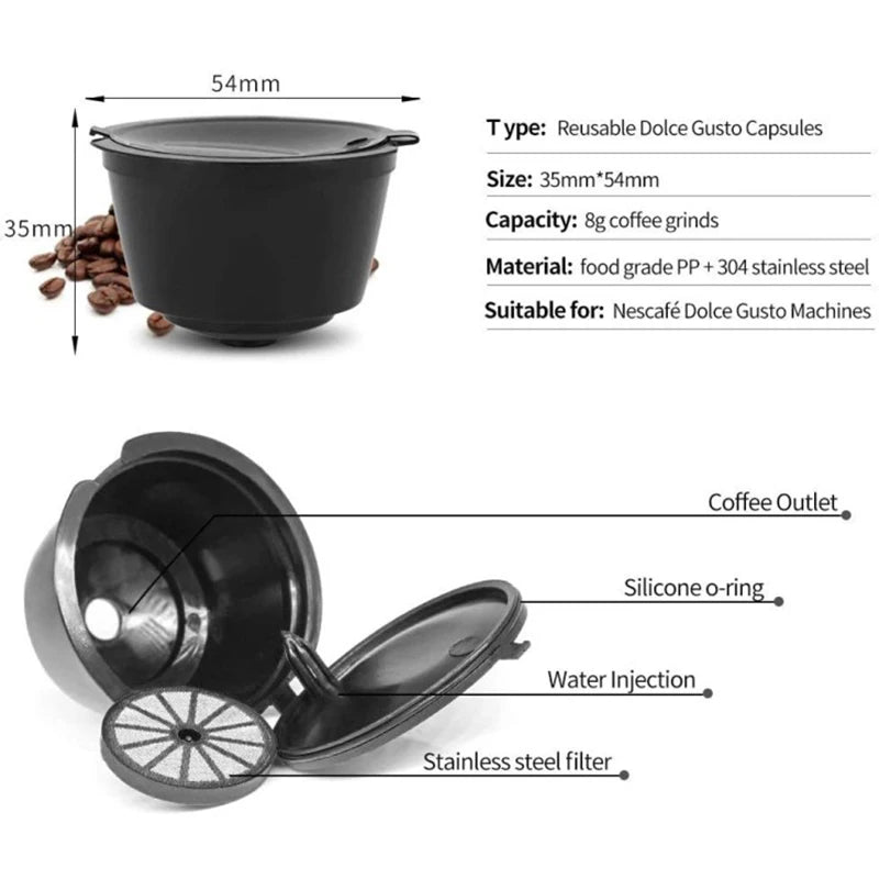 Ensemble de filtres à café réutilisables, capsules de café rechargeables pour cafetière Dolce Gusto