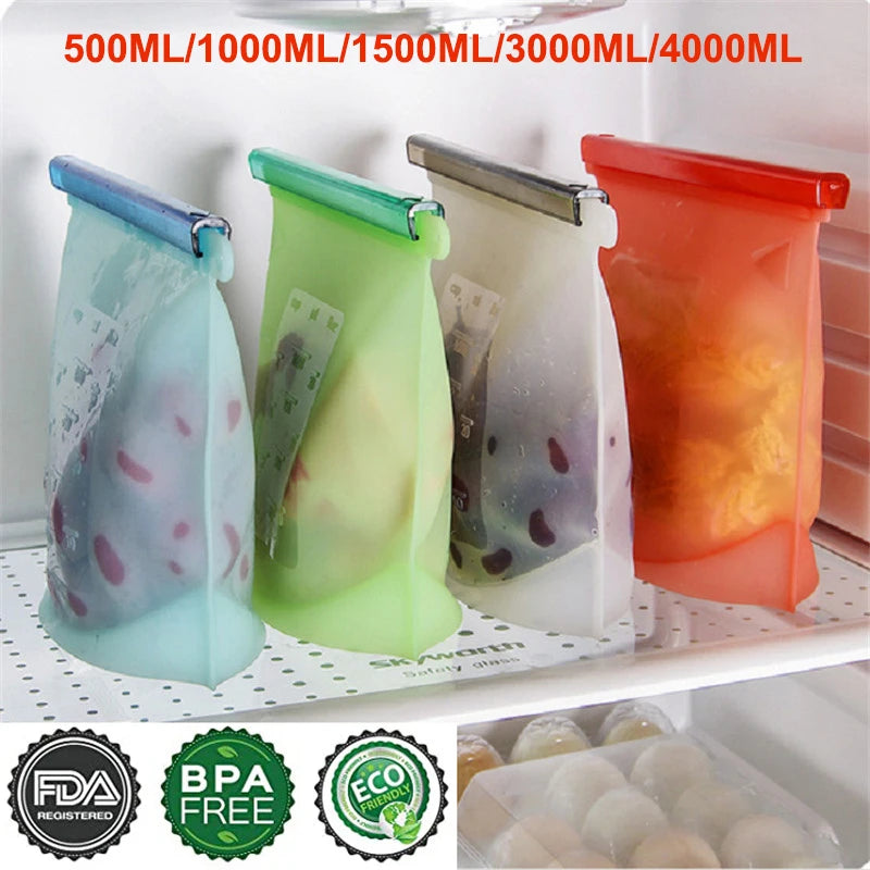 Silicone Bags - Reusable Silicone Food Bags, Airtight Seal, Food Preservation Bag