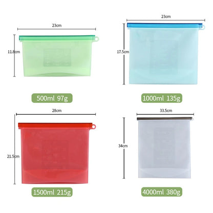 Silicone Bags - Reusable Silicone Food Bags, Airtight Seal, Food Preservation Bag