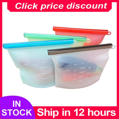 Silicone Bags - Reusable Silicone Food Bags, Airtight Seal, Food Preservation Bag