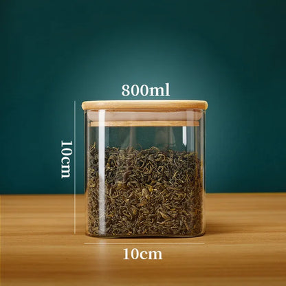 Square Glass Storage Jars with Bamboo Lid