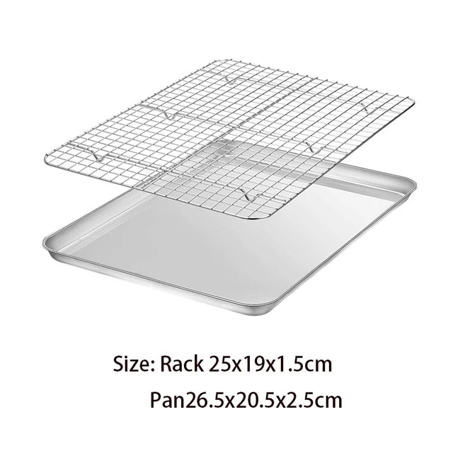 Stainless Steel Baking Tray with Removable Cake Grid Cooling Rack (Bakeware Set)