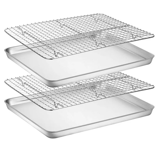 Plaque de cuisson en acier inoxydable avec grille de refroidissement amovible pour gâteau (ensemble de plats de cuisson)