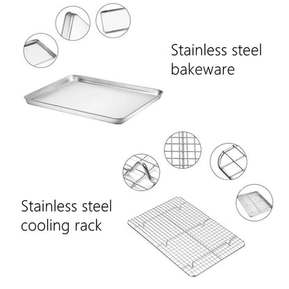 Stainless Steel Baking Tray with Removable Cake Grid Cooling Rack (Bakeware Set)