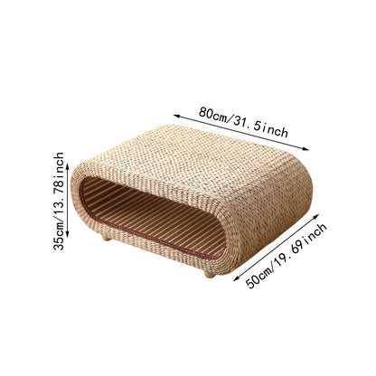 Straw Rattan Coffee Table – Vintage Design Multifunction Short Table