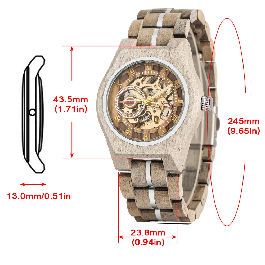 Stylish Retro Wooden Automatic Mechanical Men's Watch with Roman Numerals Display