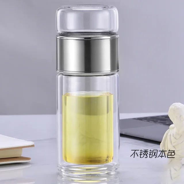 Bouteille d'eau à thé en verre borosilicate à haute teneur en eau à double couche, tasse à thé, infuseur, gobelet, bouteille d'eau avec filtre à thé