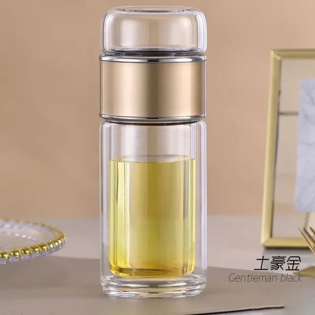 Bouteille d'eau à thé en verre borosilicate à haute teneur en eau à double couche, tasse à thé, infuseur, gobelet, bouteille d'eau avec filtre à thé