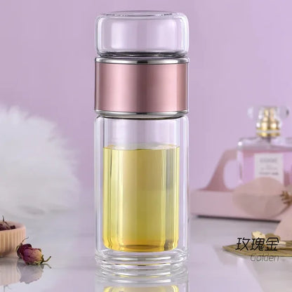 Bouteille d'eau à thé en verre borosilicate à haute teneur en eau à double couche, tasse à thé, infuseur, gobelet, bouteille d'eau avec filtre à thé