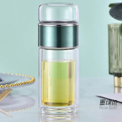 Bouteille d'eau à thé en verre borosilicate à haute teneur en eau à double couche, tasse à thé, infuseur, gobelet, bouteille d'eau avec filtre à thé