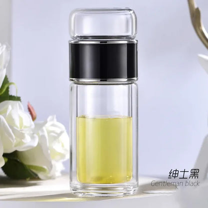 Bouteille d'eau à thé en verre borosilicate à haute teneur en eau à double couche, tasse à thé, infuseur, gobelet, bouteille d'eau avec filtre à thé