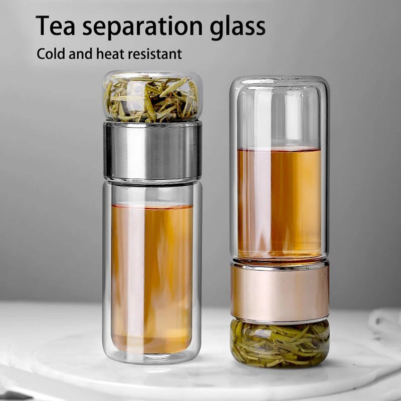 Bouteille d'eau à thé en verre borosilicate à haute teneur en eau à double couche, tasse à thé, infuseur, gobelet, bouteille d'eau avec filtre à thé