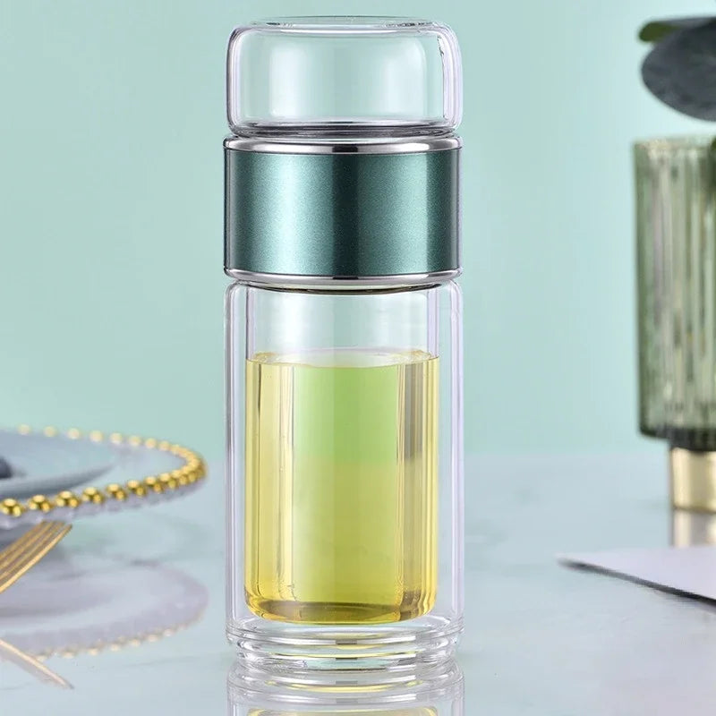 Bouteille d'eau à thé en verre borosilicate à haute teneur en eau à double couche, tasse à thé, infuseur, gobelet, bouteille d'eau avec filtre à thé