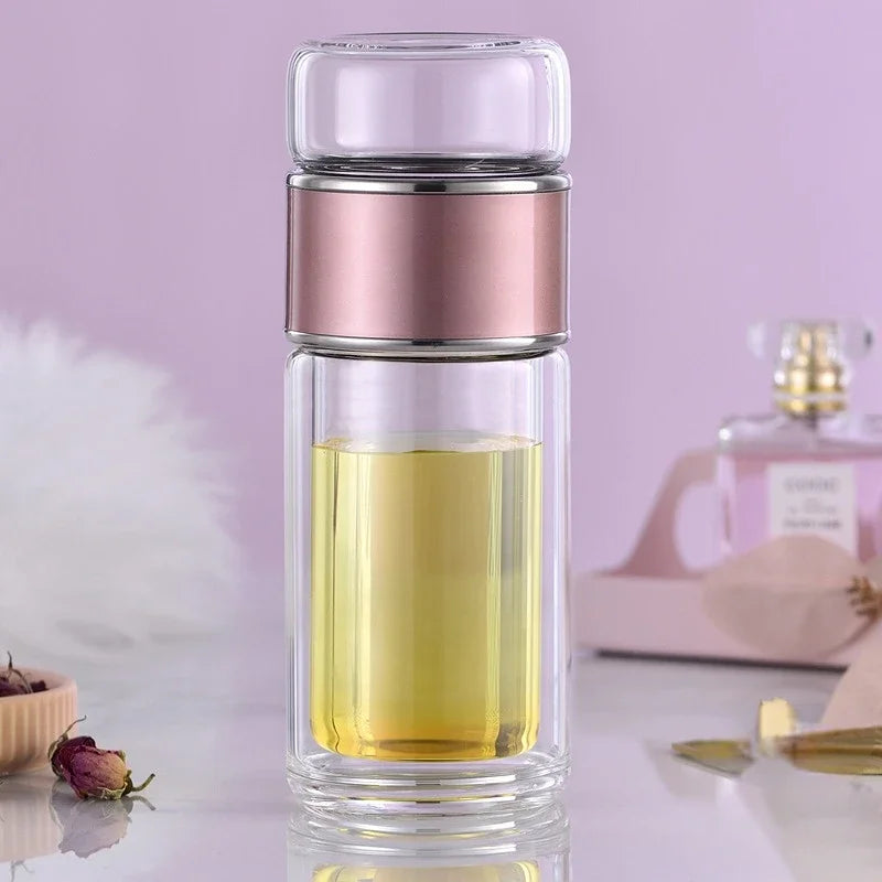 Bouteille d'eau à thé en verre borosilicate à haute teneur en eau à double couche, tasse à thé, infuseur, gobelet, bouteille d'eau avec filtre à thé