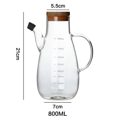 Botella de aceite de vidrio transparente con tapa y asa, resistente al calor, 500/800 ml, recipiente de protección del medio ambiente para salsa de vinagre de soja