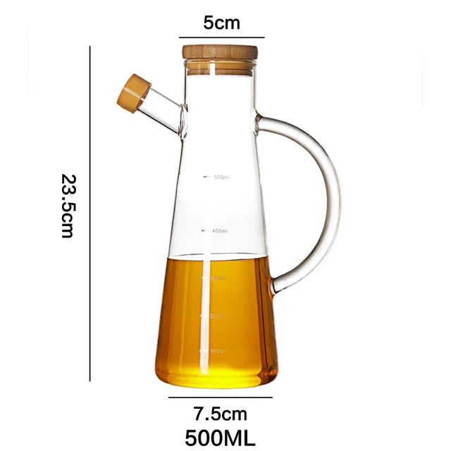 Transparent Glass Oil Bottle with Lid Handle Scale Heat-Resistant 500/800ml Soy Vinegar Sauce Environmental Protection Container