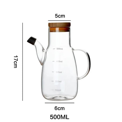 Transparent Glass Oil Bottle with Lid Handle Scale Heat-Resistant 500/800ml Soy Vinegar Sauce Environmental Protection Container