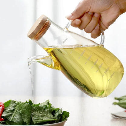 Transparent Glass Oil Bottle with Lid Handle Scale Heat-Resistant 500/800ml Soy Vinegar Sauce Environmental Protection Container