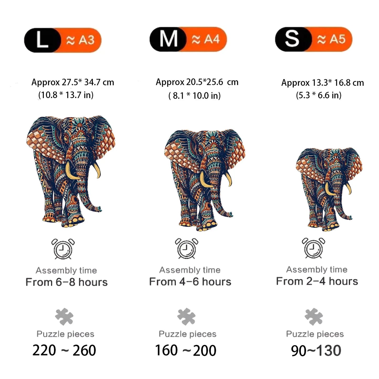 Unique Elephant Wooden Puzzle, Adult Stress Relief Toys, Irregular Animal Shapes