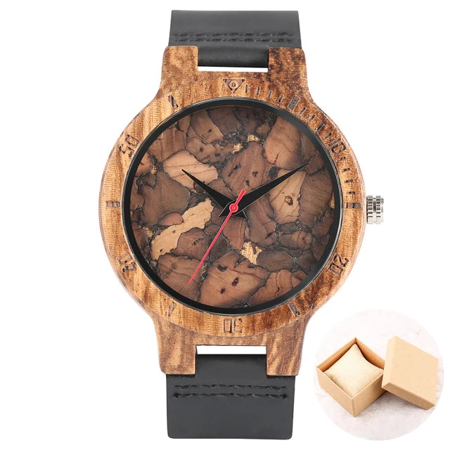 Unique Irregular Pattern Display Wood Watches Quartz Timepiece