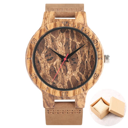 Unique Irregular Pattern Display Wood Watches Quartz Timepiece