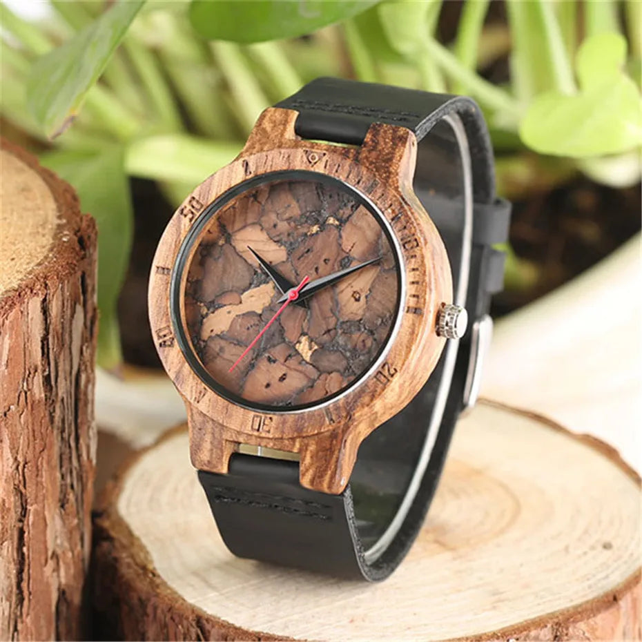 Unique Irregular Pattern Display Wood Watches Quartz Timepiece