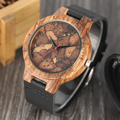 Unique Irregular Pattern Display Wood Watches Quartz Timepiece