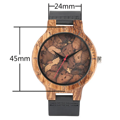 Unique Irregular Pattern Display Wood Watches Quartz Timepiece