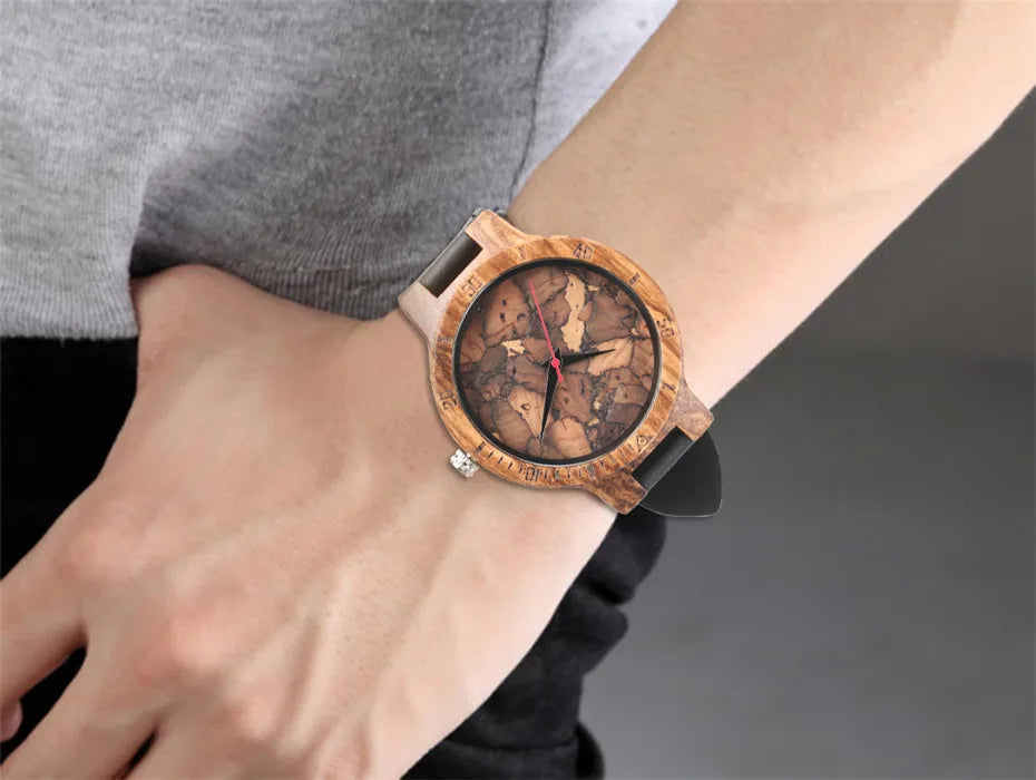 Unique Irregular Pattern Display Wood Watches Quartz Timepiece