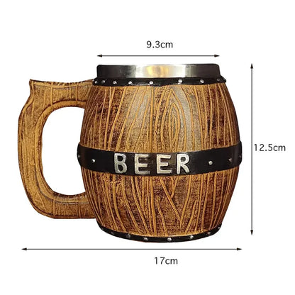 Jarra de cerveza de madera estilo vikingo, simulación de barril de madera, taza de cerveza