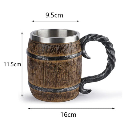 Jarra de cerveza de madera estilo vikingo, simulación de barril de madera, taza de cerveza