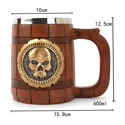 Jarra de cerveza de madera estilo vikingo, simulación de barril de madera, taza de cerveza