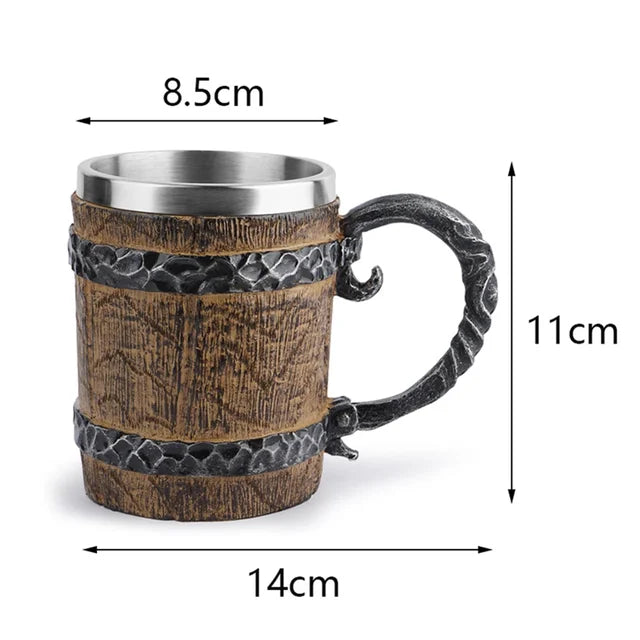 Jarra de cerveza de madera estilo vikingo, simulación de barril de madera, taza de cerveza